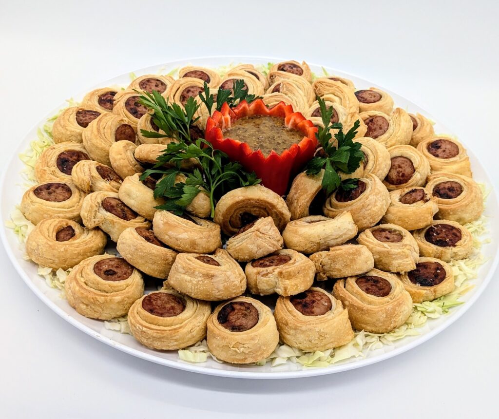 Hogs in a blanket platter with honey mustard dip